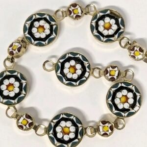 Dainty Vintage Italian Micro Mosaic Bracelet 7.5" Long, Missing 1 Piece See Pic